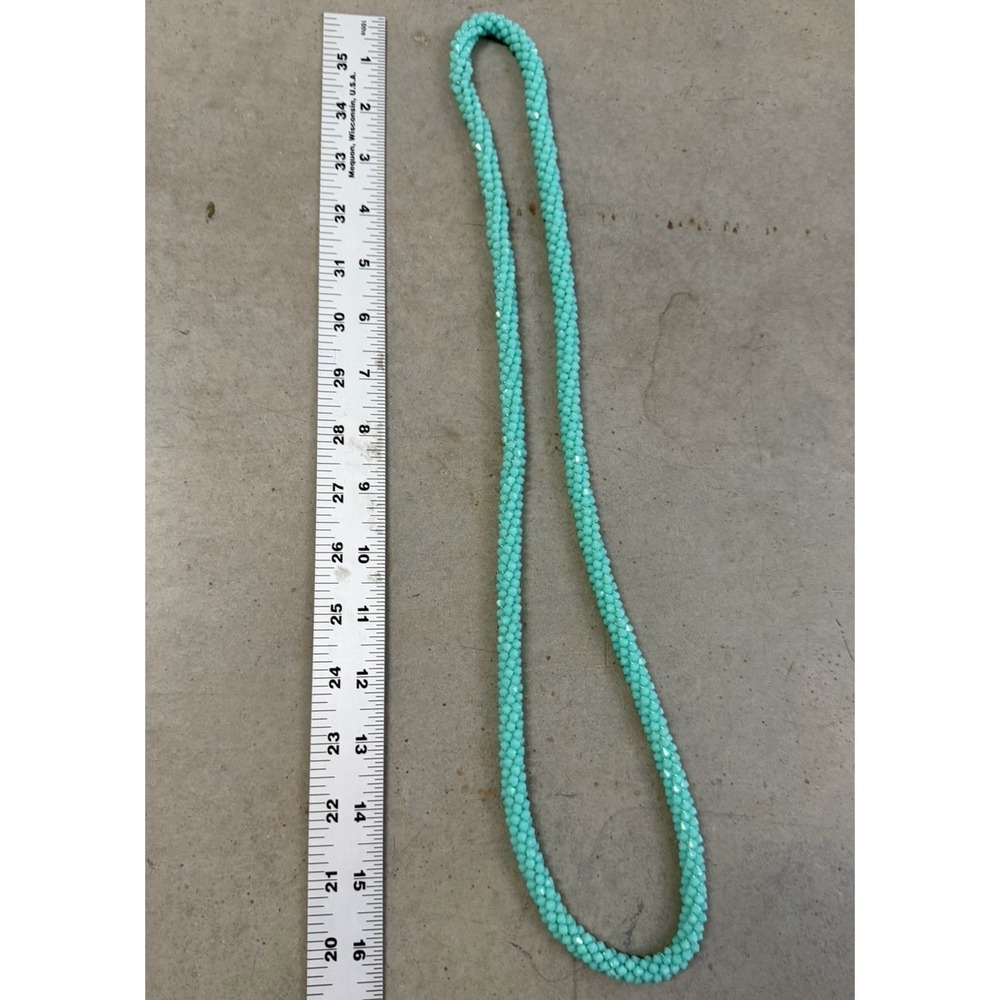 Vintage Style Aqua Turquoise Seed Bead Torsade Rope Necklace Multi Strand 35"